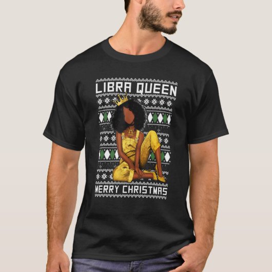 Libra Queen Merry Christmas For Black Women Tシャツ (正面)