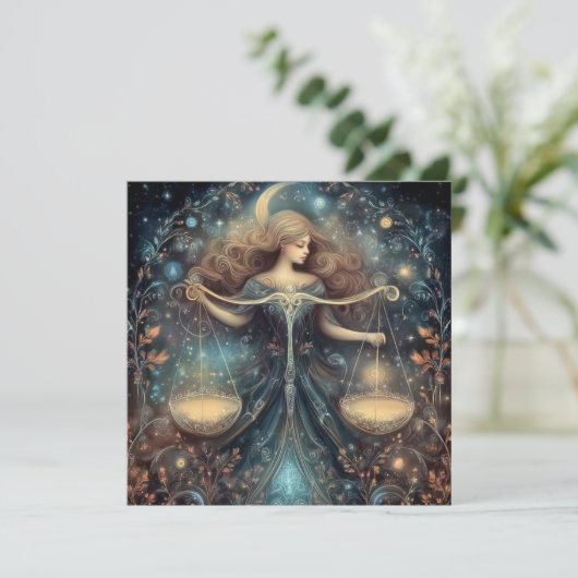 Libra Scales Zodiac Astrology Celestial Birthday カード (スタンド正面)