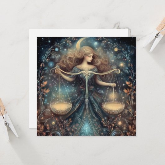 Libra Scales Zodiac Astrology Celestial Birthday カード (正面/裏面インサイチュ)