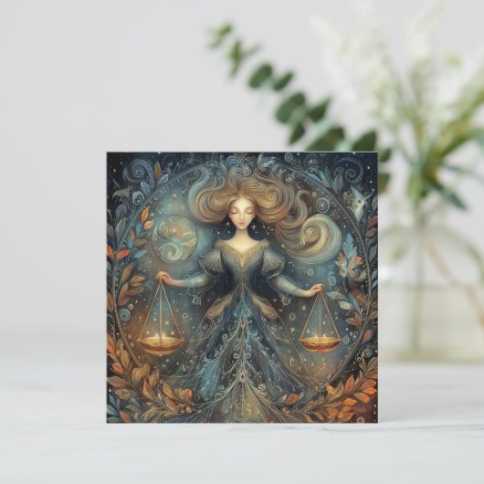 Libra Scales Zodiac Astrology Mystical Birthday カード (スタンド正面)