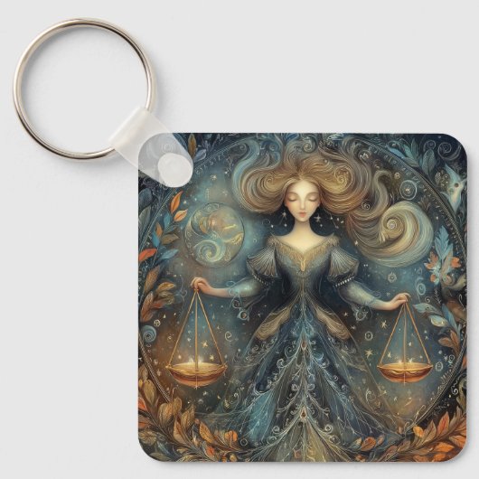 Libra Scales Zodiac Astrology Mystical Birthday キーホルダー (正面)