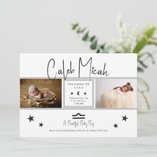 Libra Stars写真ベビー誕生発表 招待状 (スタンド正面)