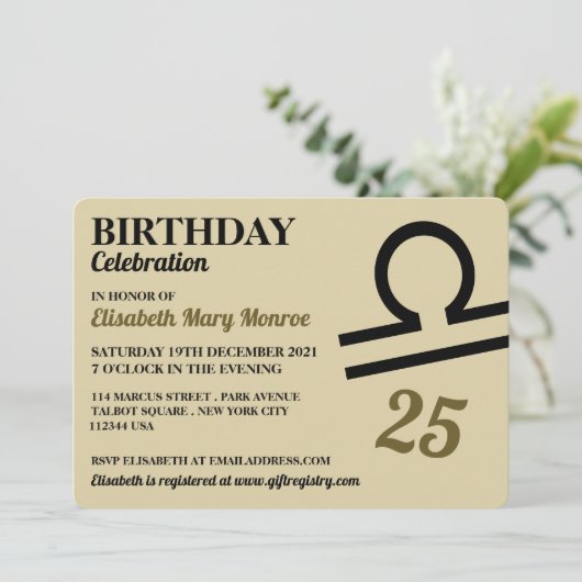 Libra, The,〔占星術の〕十二宮図スはかりで測ターのサイン，誕生日 招待状 (スタンド正面)