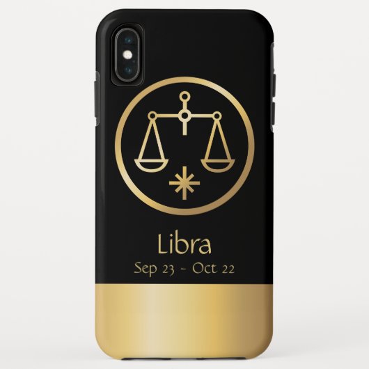 Libra The Scalesまたはバランスの(占星術の)十二宮図の黒の金ゴールド Case-Mate iPhoneケース (裏面)