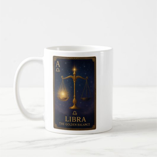 Libra Zodiac Art – Golden Scales of Harmony コーヒーマグカップ (左)