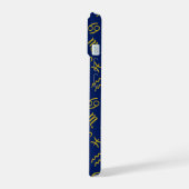 Libra Zodiac+Astrology Symbols Pattern Gold+Blues iPhone 15ケース (左側面)