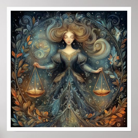 Libra Zodiac Birth Sign Astrology Celestial ポスター (正面)