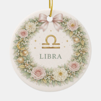 Libra Zodiac Christmas Ornament – Blush Floral Wre セラミックオーナメント