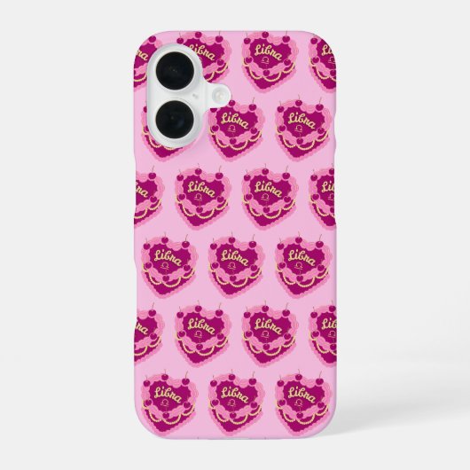 Libra Zodiac Coquette Heart Birthday Cake iPhone 16ケース (裏面)