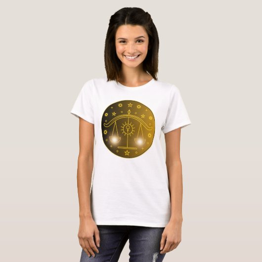 Libra Zodiac Emblem | Minimal Celestial Symbol Tシャツ (正面フル)