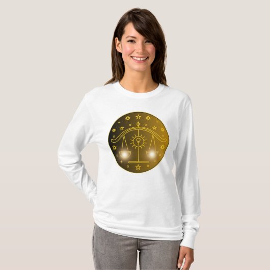 Libra Zodiac Emblem | Minimal Celestial Symbol Tシャツ (正面フル)