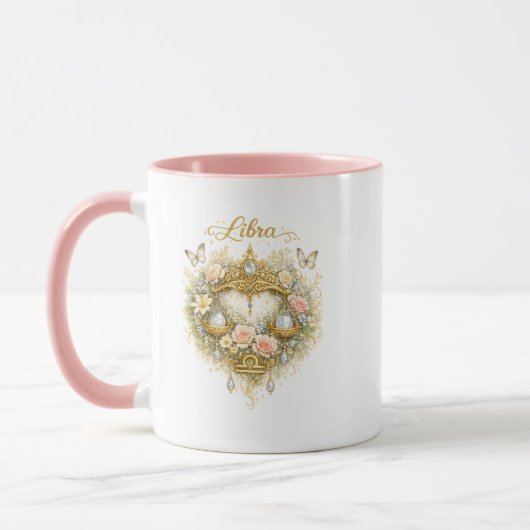 Libra Zodiac Floral Heart Mug – Elegant Astrology マグカップ (左)