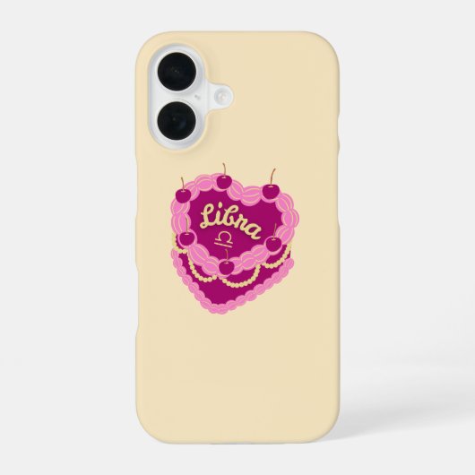 Libra Zodiac Pastel Heart Birthday Cake iPhone 16ケース (裏面)