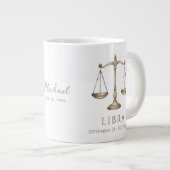 Libra Zodiac Personalized Name & Birth Date ジャンボコーヒーマグカップ (正面右)
