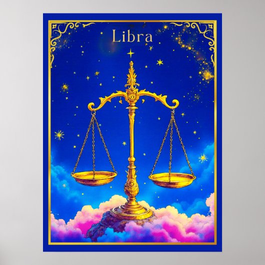 Libra Zodiac Scales in a Star-Filled Sky ポスター (正面)