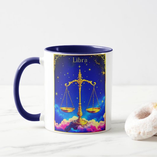 Libra Zodiac Scales in a Star-Filled Sky マグカップ (ドーナツ)