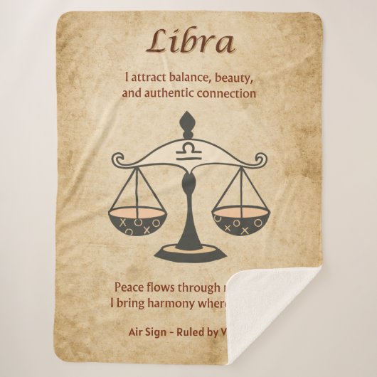 Libra Zodiac with Balanced Affirmations シェルパブランケット (正面)