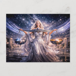 Libra Zodiac with Celestial Maiden Holding the Sca ポストカード