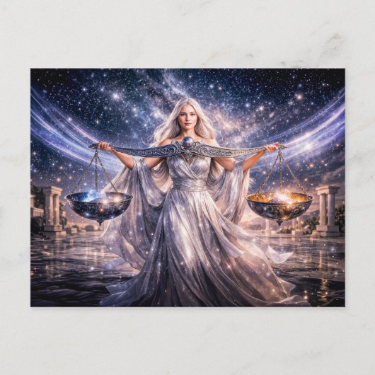 Libra Zodiac with Celestial Maiden Holding the Sca ポストカード (正面)
