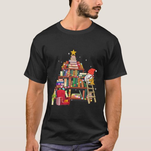 Librarian And Book Lover Christmas Library Tree Li Tシャツ (正面)