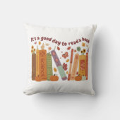 Librarian book Lovers Orange Pumpkin & Fall Leaves クッション (正面)