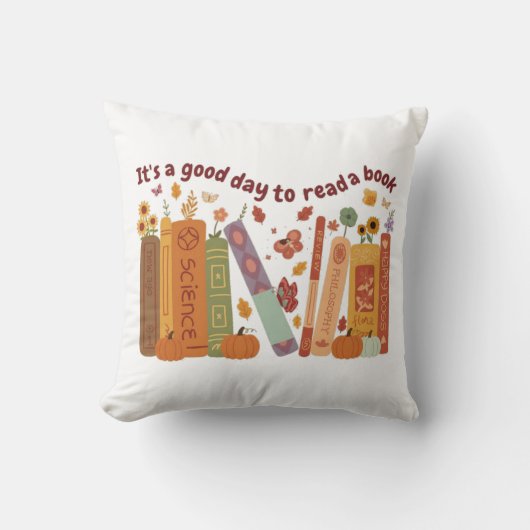Librarian book Lovers Orange Pumpkin & Fall Leaves クッション (正面)