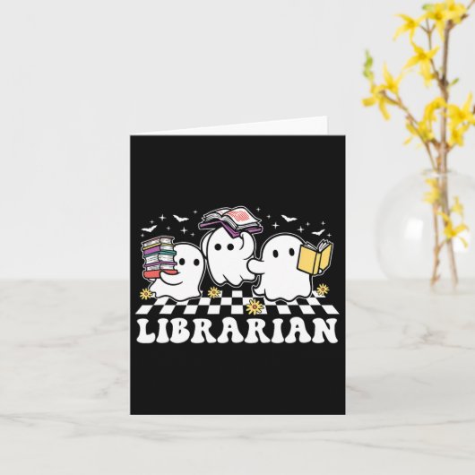Librarian Cute Ghost Book Reading Funny Halloween  カード (黄色い花)