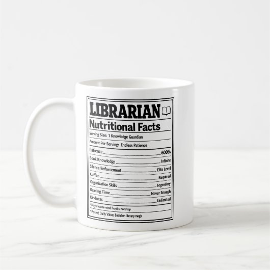 Librarian Nutritional Facts Funny Book Lover コーヒーマグカップ (左)