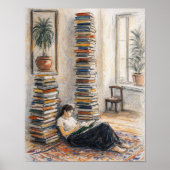 Library art | book stack | reader gift ポスター (正面)