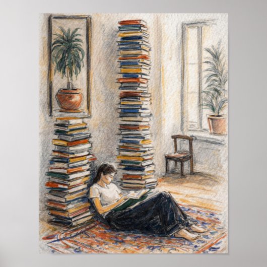 Library art | book stack | reader gift ポスター (正面)