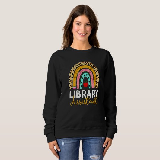 Library Assistant Leopard Rainbow Back To School L スウェットシャツ (正面フル)