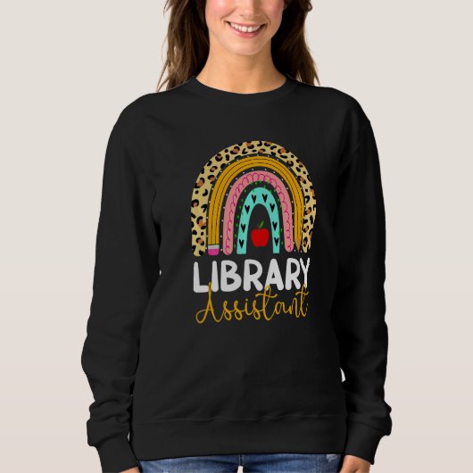 Library Assistant Leopard Rainbow Back To School L スウェットシャツ (正面)