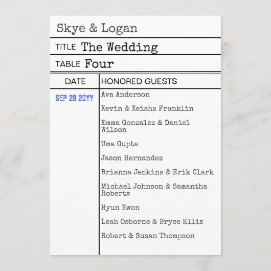 Library Book Checkout Card Wedding Seating Card プログラム (裏面)