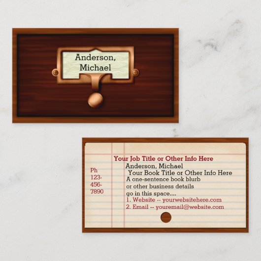 Library Books Wood Catalog Writer作家Librarian 名刺 (正面/裏面)