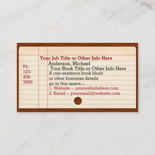 Library Books Wood Catalog Writer作家Librarian 名刺 (裏面)