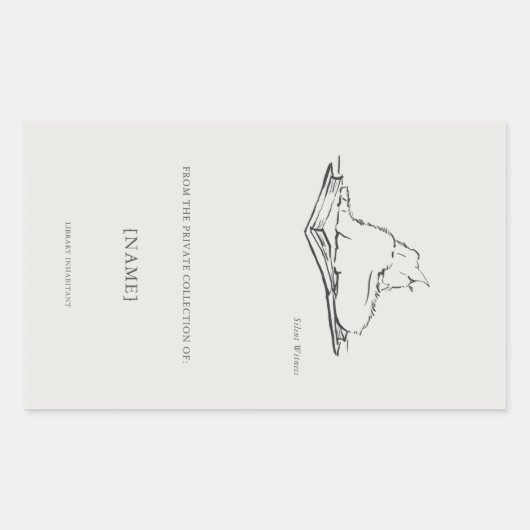 Library Cat- Ex Libris Bookplate Sticker 長方形シール (正面)