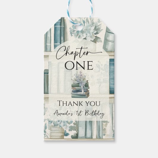 Library Chapter ONE Blue Boy Book 1st Birthday ギフトタグ (正面)