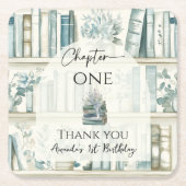 Library Chapter ONE Blue Boy Book 1st Birthday スクエアペーパーコースター (正面)