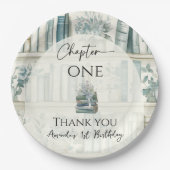 Library Chapter ONE Blue Boy Book 1st Birthday ペーパープレート (正面)