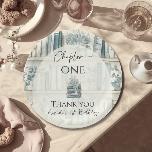 Library Chapter ONE Blue Boy Book 1st Birthday ペーパープレート