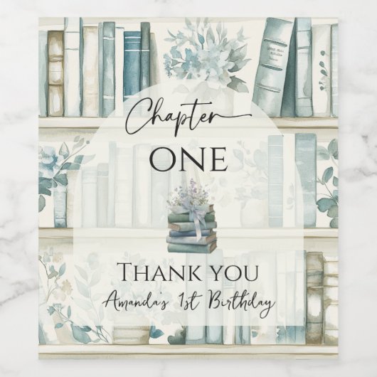 Library Chapter ONE Blue Boy Book 1st Birthday ワインラベル (シングルラベル)