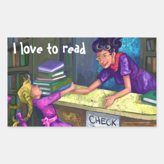 Library Check Out Art、私はステッカーが大好読き 長方形シール (正面)