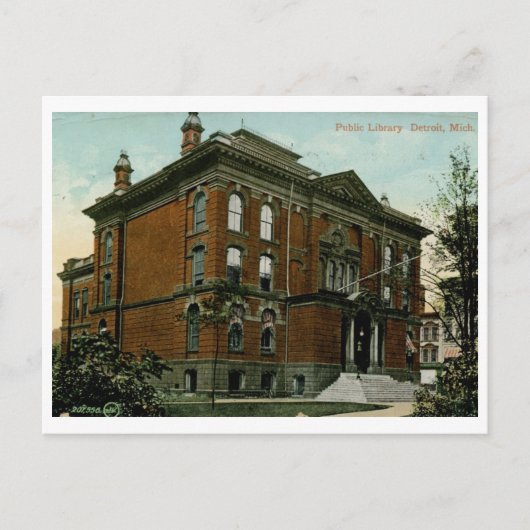 Library, Detroit, MI 1909ヴィンテージ ポストカード (正面)