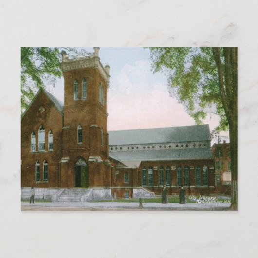 Library, Manchester, NH 1909ヴィンテージ ポストカード (正面)