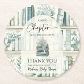 Library New Chapter Blue Boy Book Baby Shower ラウンドペーパーコースター (正面)