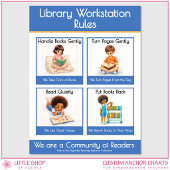 Library Workstation Rules Teacher Anchor Chart ポスター
