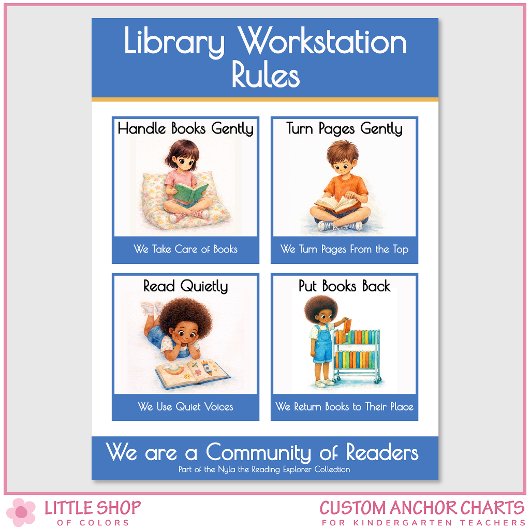 Library Workstation Rules Teacher Anchor Chart ポスター
