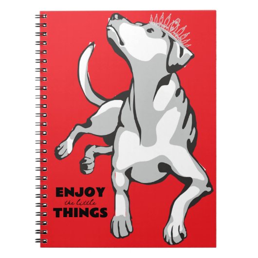 Libreta con imagen de perro blanco con fondo rojo ノートブック (正面)