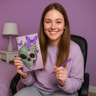 Libreta de dibujo con alien, calavera y mariposa – ノートブック