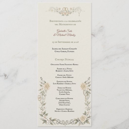 Libreto de Misa Católica Elegante Programa de Boda プログラム (正面)